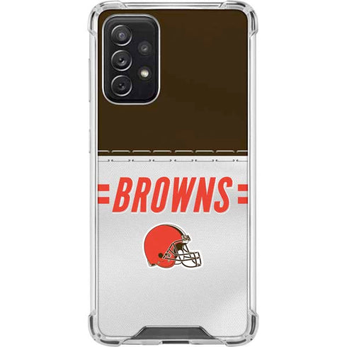 NFL Cleveland Browns White Striped Galaxy A72 5G Clear Case